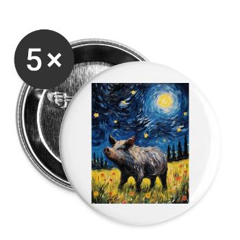 Sanglier, Van Gogh, Nuit Étoilée, Animal, Cochon - Lot de 5 grands badges (56 mm) - blanc - Devant
