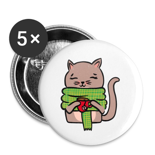 Winter-Katze - Buttons groß 56 mm (5er Pack)