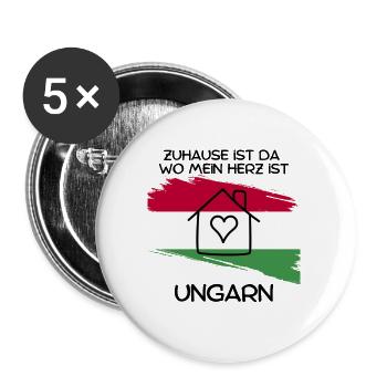 Ungarn - Zuhause ist da wo mein Herz ist - Buttons groß 56 mm (5er Pack) - Weiß - Vorne