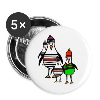 Streifige Pinguine im Winter - Buttons groß 56 mm (5er Pack) - Weiß - Vorne