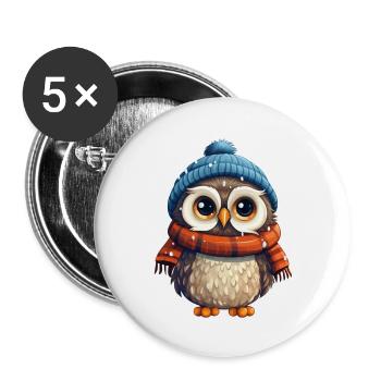 Hibou mignon d’hiver - Lot de 5 grands badges (56 mm) - blanc - Devant