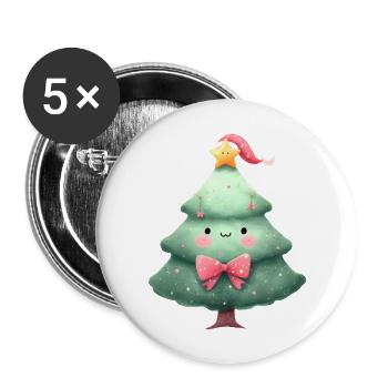 Cute Christmas tree with hat and bow - Buttons large 2.2''/56 mm (5-pack) - white - Front