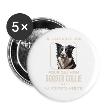 Chien de race border collie 6 - Lot de 5 grands badges (56 mm) - blanc - Devant