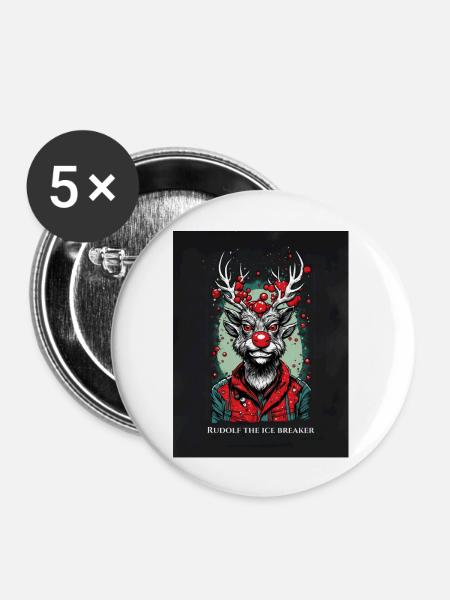 Rudolf der Eisbrecher - Buttons groß 56 mm (5er Pack) - Weiß