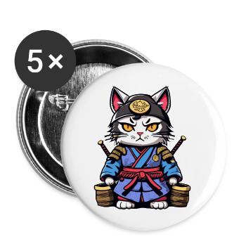 Samurai Cat #23 - Buttons large 2.2''/56 mm (5-pack) - white - Front