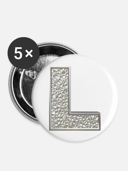 L, letter, initial, monogram, - Buttons groß 56 mm (5er Pack) - Weiß