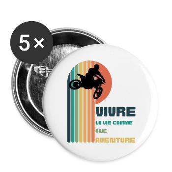 Vivre la Vie comme une Aventure - Moto Cross - Lot de 5 grands badges (56 mm) - blanc - Devant