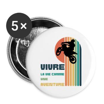 Vivre la Vie comme une Aventure - Moto Cross - Lot de 5 grands badges (56 mm) - blanc - Devant