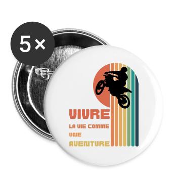 Vivre la Vie comme une Aventure - Moto Cross - Lot de 5 grands badges (56 mm) - blanc - Devant