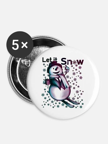 Let it Snow – Fröhlicher Schneemann - Buttons groß 56 mm (5er Pack) - Weiß