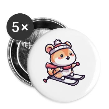 Hamster mignon au ski - Vacances au ski dans le - Lot de 5 grands badges (56 mm) - blanc - Devant