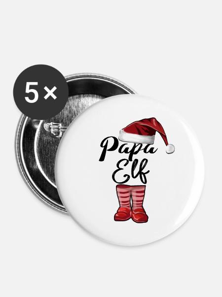 Papa Elf – Lustiges Weihnachtsdesign - Buttons groß 56 mm (5er Pack) - Weiß