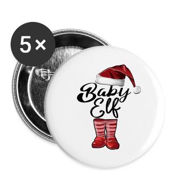 Baby Elf – Süßes Weihnachtsdesign - Buttons groß 56 mm (5er Pack) - Weiß - Vorne
