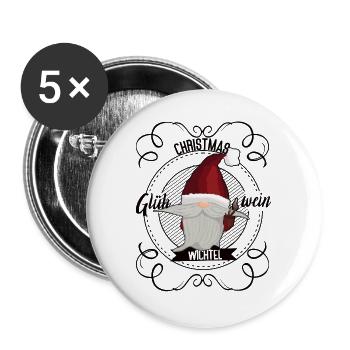 Glühwein Wichtel – Christmas Design - Buttons groß 56 mm (5er Pack) - Weiß - Vorne