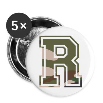 R, Monogram, Camouflage Green-Brown - Buttons large 2.2''/56 mm (5-pack) - white - Front