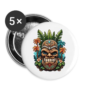 Tiki / Hawaï / Tropical / Île / Culture / Logo - Lot de 5 grands badges (56 mm) - blanc - Devant