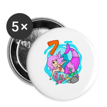 Fille 7 ans 7e anniversaire sirène - Lot de 5 grands badges (56 mm) - blanc - Devant