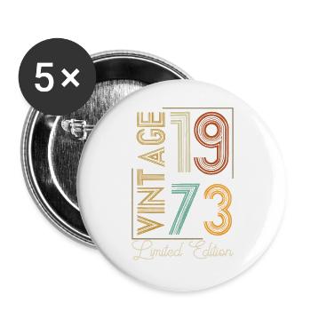 Jahrgang 1973 Limitierte Auflage bis zur Perfektion gereift - Buttons groß 56 mm (5er Pack) - Weiß - Vorne