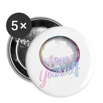 Love yourself Seifenblase - Buttons groß 56 mm (5er Pack) - Weiß - Vorne