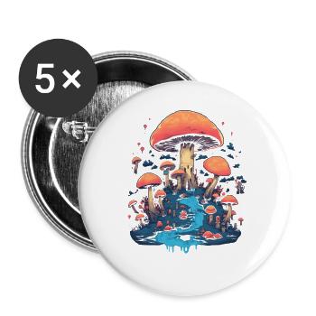 Mushroom | Fantasy Pilze Wald Natur Goa Festival - Buttons groß 56 mm (5er Pack) - Weiß - Vorne