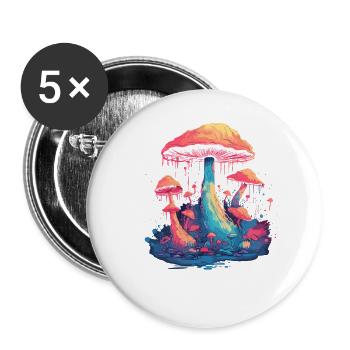 Mushroom | Fantasy Pilze Wald Natur Goa Festival - Buttons groß 56 mm (5er Pack) - Weiß - Vorne