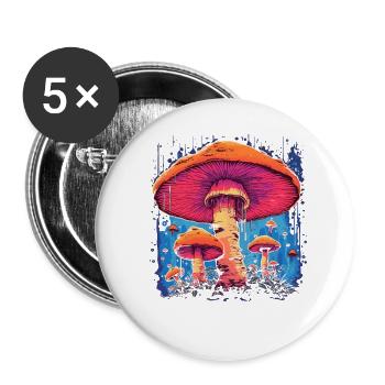 Mushroom | Fantasy Pilze Wald Natur Goa Festival - Buttons groß 56 mm (5er Pack) - Weiß - Vorne