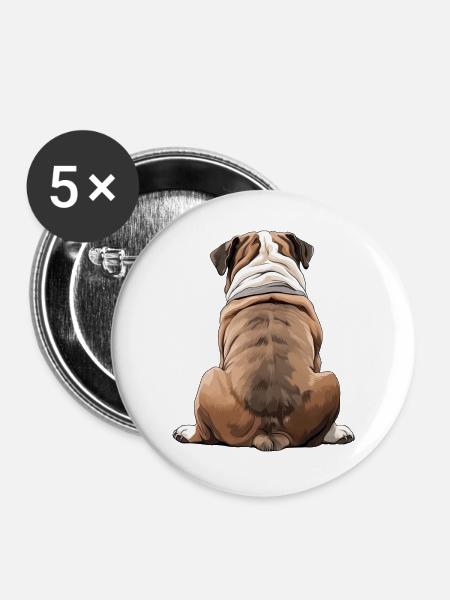 Bulldogge - Buttons groß 56 mm (5er Pack) - Weiß