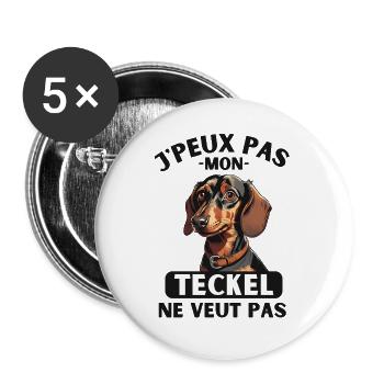 Chien doux de race TECKEL 1 - Lot de 5 grands badges (56 mm) - blanc - Devant