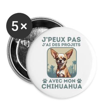 chien doux chihuahua 1 - Lot de 5 grands badges (56 mm) - blanc - Devant