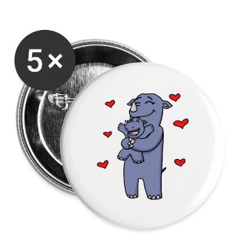 Rhino Family - Rhino with Baby - Rhinos - Buttons large 2.2''/56 mm (5-pack) - white - Front