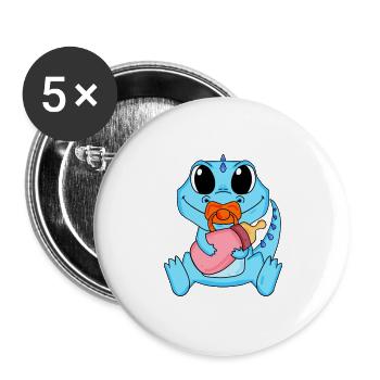 Baby Dino Motiv Dinosaurier - Buttons groß 56 mm (5er Pack) - Weiß - Vorne