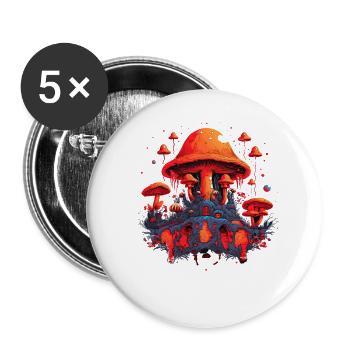 Mushroom | Fantasy Pilze Wald Natur Goa Festival - Buttons groß 56 mm (5er Pack) - Weiß - Vorne