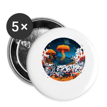 Mushroom | Fantasy Pilze Wald Natur Goa Festival - Buttons groß 56 mm (5er Pack) - Weiß - Vorne