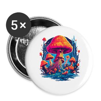 Mushroom | Fantasy Pilze Wald Natur Goa Festival - Buttons groß 56 mm (5er Pack) - Weiß - Vorne
