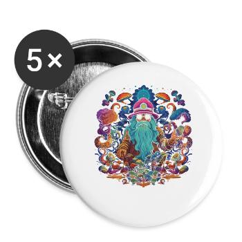 Mushroom | Fantasy Pilze Wald Natur Goa Festival - Buttons groß 56 mm (5er Pack) - Weiß - Vorne