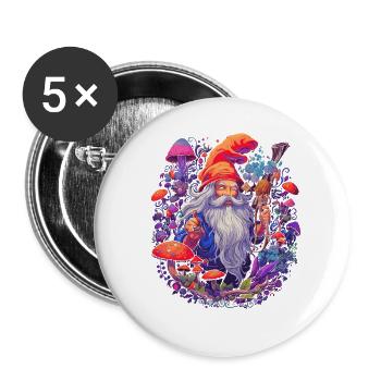 Mushroom Weihnachtsmann| Fantasy Pilze Natur Goa - Buttons groß 56 mm (5er Pack) - Weiß - Vorne