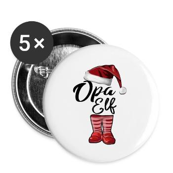 Opa Elf – Lustiges Weihnachtsdesign - Buttons groß 56 mm (5er Pack) - Weiß - Vorne