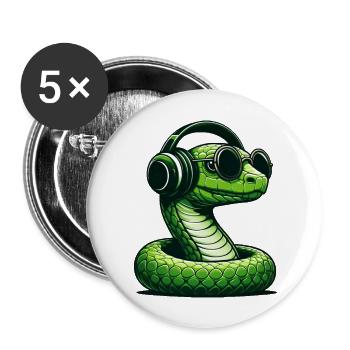 Snake with sunglasses and headphones - Buttons large 2.2''/56 mm (5-pack) - white - Front