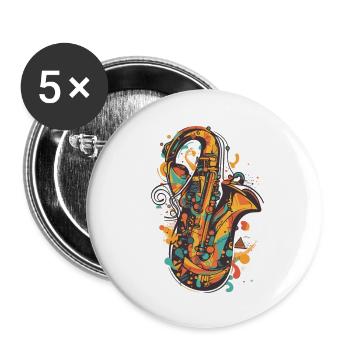 Saxophon - Buttons groß 56 mm (5er Pack) - Weiß - Vorne