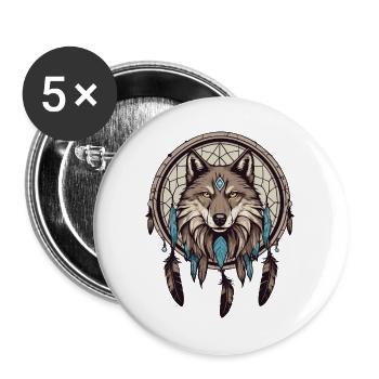 Dream catcher with wolf - Buttons large 2.2''/56 mm (5-pack) - white - Front