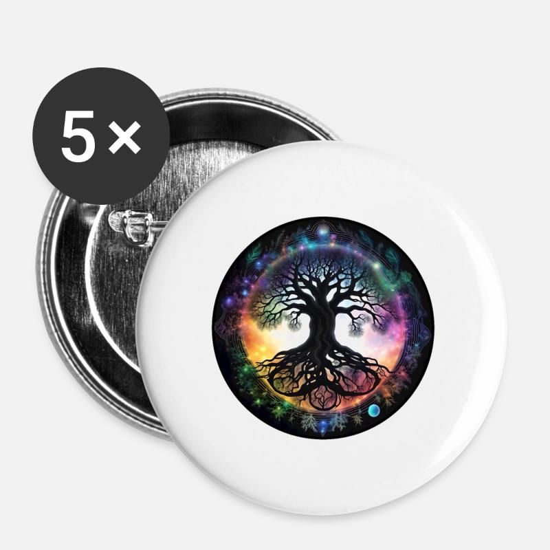 Root tree in rainbow circle - Buttons large 2.2''/56 mm (5-pack) - white