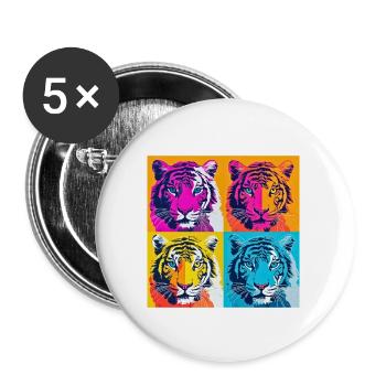 Colorful Tiger Majesty: Vibrant Pop Art T-Shirt - Buttons large 2.2''/56 mm (5-pack) - white - Front