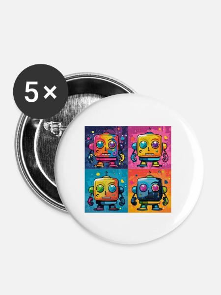 Verspielter Bot: Ein Pop-Art-Fusionsroboter. - Buttons groß 56 mm (5er Pack) - Weiß