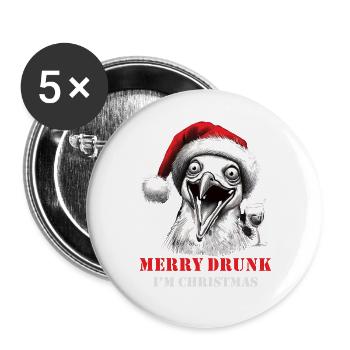 Merry Drunk I'm Christmas Bier Spruch Weihnachten - Buttons groß 56 mm (5er Pack) - Weiß - Vorne