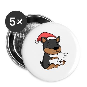 Pinscher Hund Tier Weihnachten - Buttons groß 56 mm (5er Pack) - Weiß - Vorne