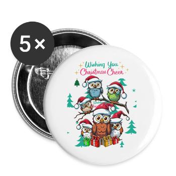 Festive Owl Christmas Cheer Design - Buttons large 2.2''/56 mm (5-pack) - white - Front