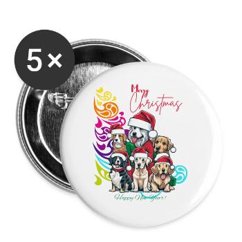 Festliches Hundekommando Weihnachtsdesign - Buttons groß 56 mm (5er Pack) - Weiß - Vorne