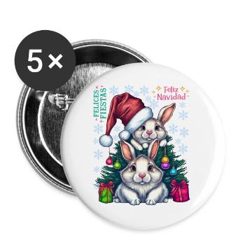 Festliche Osterhasen mit Weihnachtsmütze - Buttons groß 56 mm (5er Pack) - Weiß - Vorne