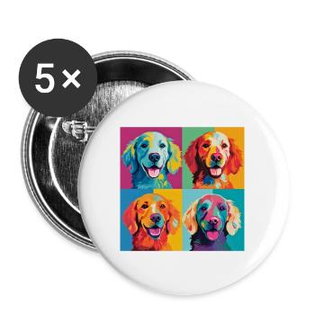 Pop-Art-Welpenparade: Buntes Hundegitter-T-Shirt - Buttons groß 56 mm (5er Pack) - Weiß - Vorne