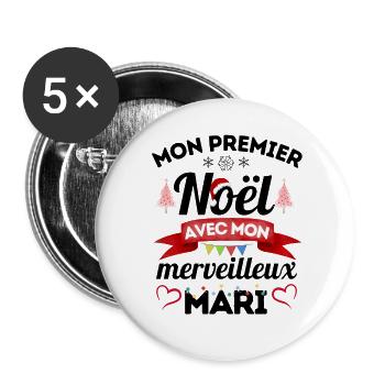 Premier noël avec mon merveilleux mari 2 - Lot de 5 grands badges (56 mm) - blanc - Devant